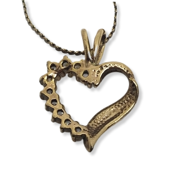 VINTAGE GOLDPLATE BRASS OPEN HEART CRYSTAL PENDANT ON SERPENTINE CHAIN NECKLACE - Picture 8 of 8